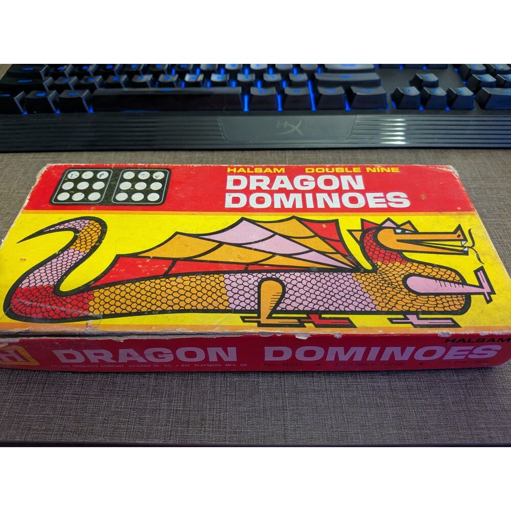 Vintage Halsam Dragon Dominoes Double Nine Set No. 920 - Complete 55 Wood Pieces
